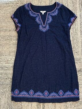 Vineyard Vines Navy Blue Embroidered Shift Dress